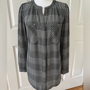 Apt. 9 black white houndstooth long sleeve blouse size XS NWT